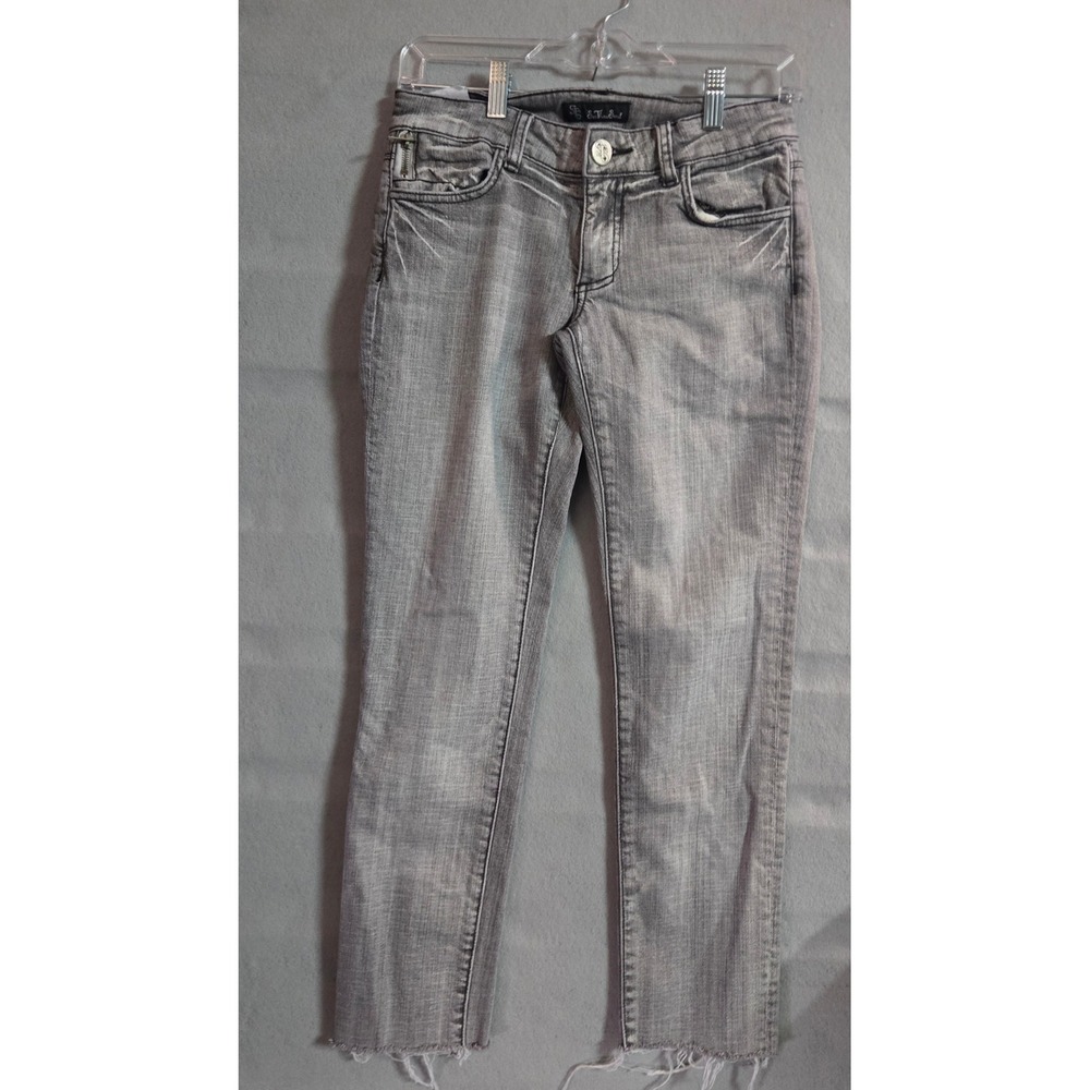 See Thru Soul Grey Skinny Jeans Raw Hem Zipper Detail Size 25 Low Rise‎ Denim
